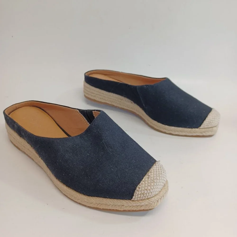 Crown Vintage Espadrille Slides Black Canvas Slip On Womens 6‎ M